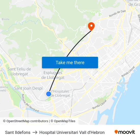 Sant Ildefons to Hospital Universitari Vall d'Hebron map