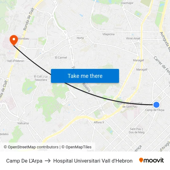Camp De L'Arpa to Hospital Universitari Vall d'Hebron map