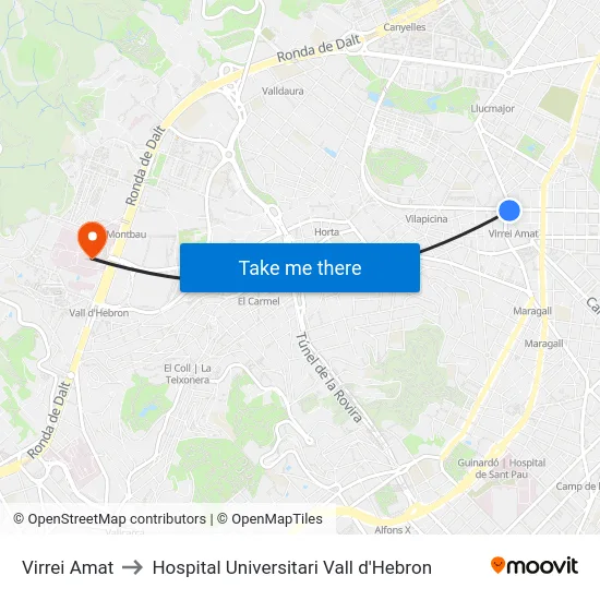 Virrei Amat to Hospital Universitari Vall d'Hebron map