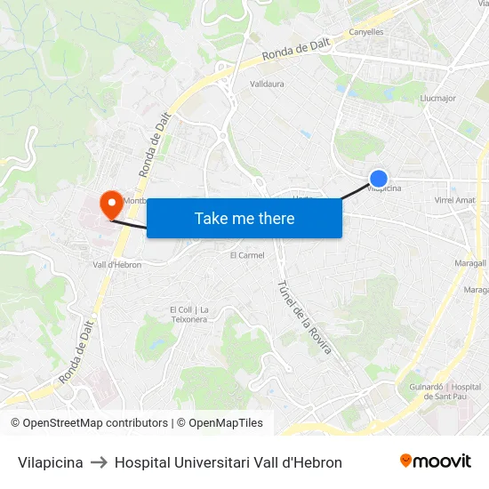 Vilapicina to Hospital Universitari Vall d'Hebron map