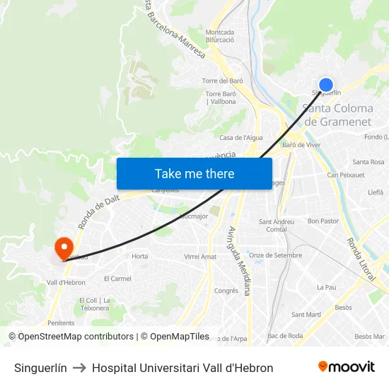 Singuerlín to Hospital Universitari Vall d'Hebron map
