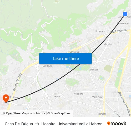 Casa De L'Aigua to Hospital Universitari Vall d'Hebron map