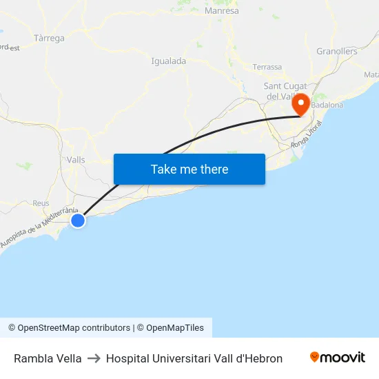 Rambla Vella to Hospital Universitari Vall d'Hebron map