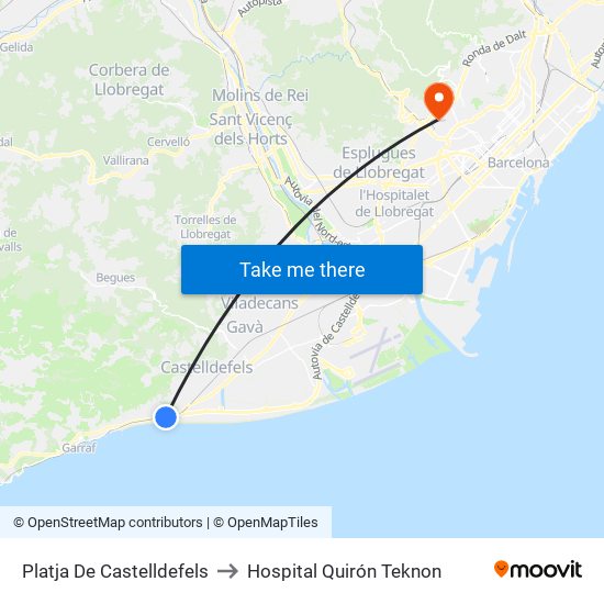 Platja De Castelldefels to Hospital Quirón Teknon map