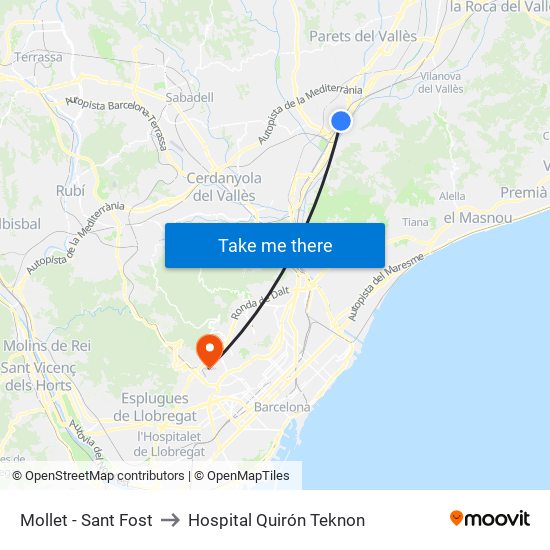 Mollet - Sant Fost to Hospital Quirón Teknon map