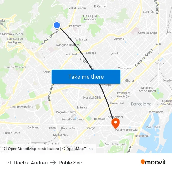 Pl. Doctor Andreu to Poble Sec map