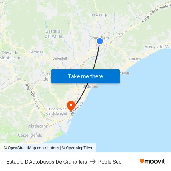 Estació D'Autobusos De Granollers to Poble Sec map
