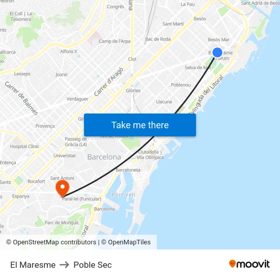 El Maresme to Poble Sec map