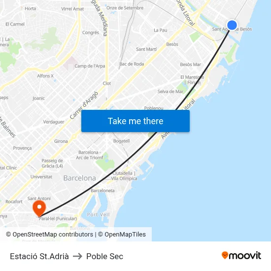 Estació St.Adrià to Poble Sec map