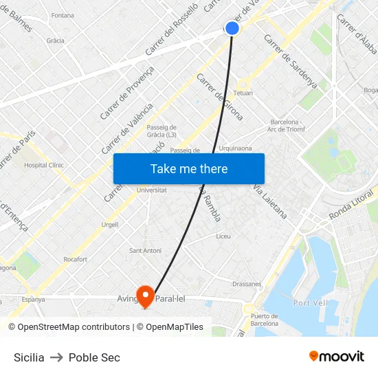 Sicilia to Poble Sec map