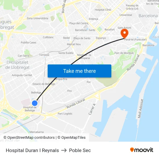 Hospital Duran I Reynals to Poble Sec map
