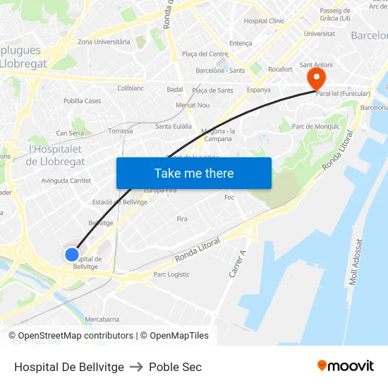 Hospital De Bellvitge to Poble Sec map