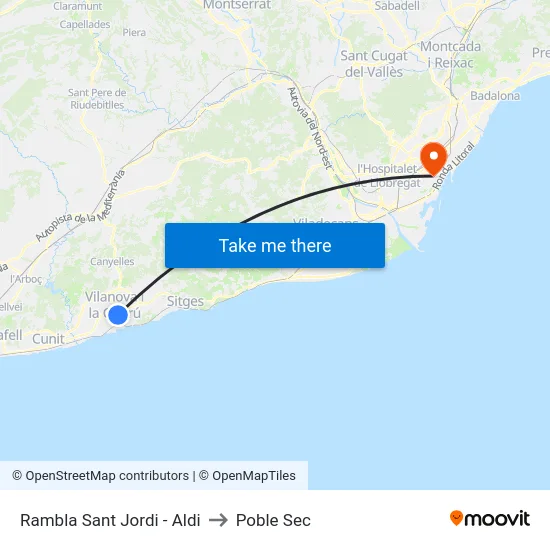 Rambla Sant Jordi - Aldi to Poble Sec map