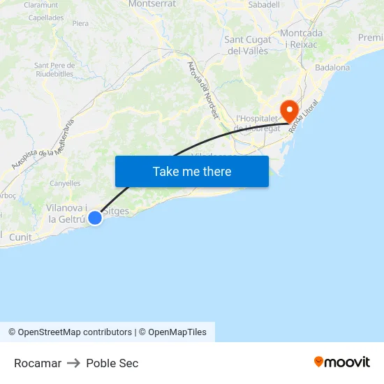 Rocamar to Poble Sec map