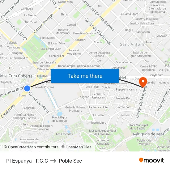 Pl Espanya - F.G.C to Poble Sec map