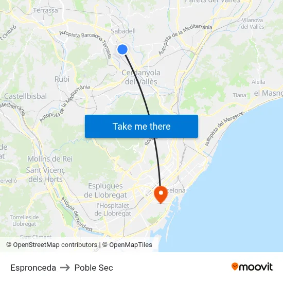 Espronceda to Poble Sec map