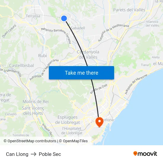 Can Llong to Poble Sec map