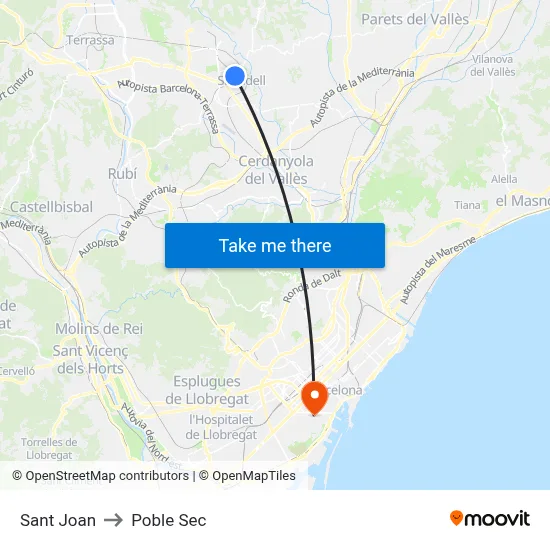 Sant Joan to Poble Sec map