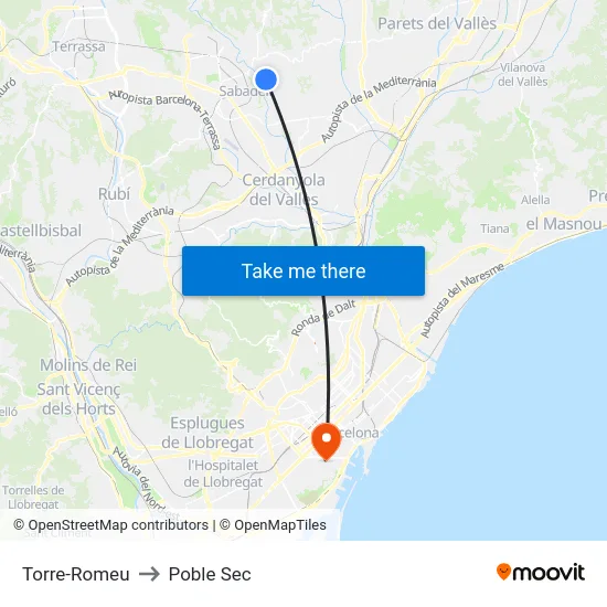 Torre-Romeu to Poble Sec map