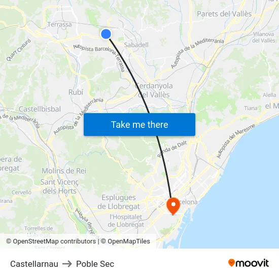 Castellarnau to Poble Sec map