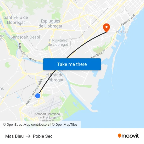Mas Blau to Poble Sec map