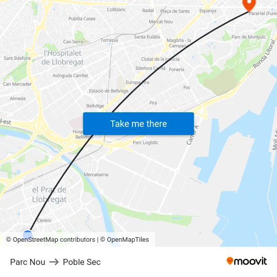Parc Nou to Poble Sec map