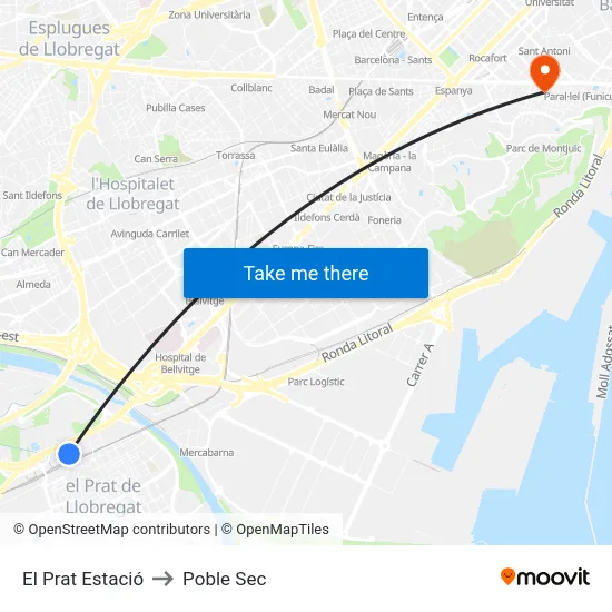 El Prat Estació to Poble Sec map