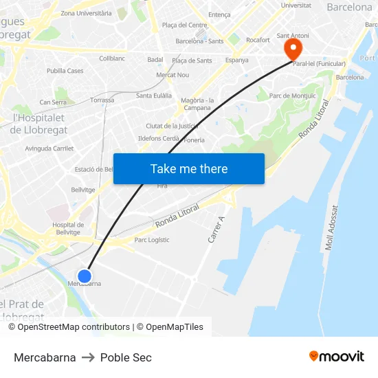 Mercabarna to Poble Sec map