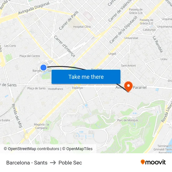 Barcelona - Sants to Poble Sec map