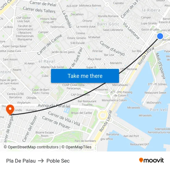 Pla De Palau to Poble Sec map