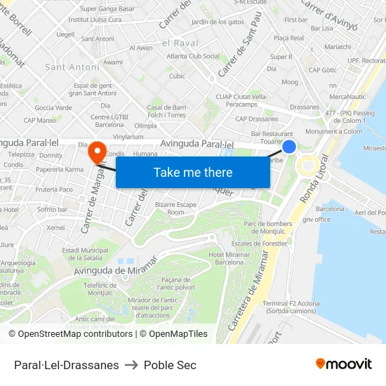 Paral·Lel-Drassanes to Poble Sec map