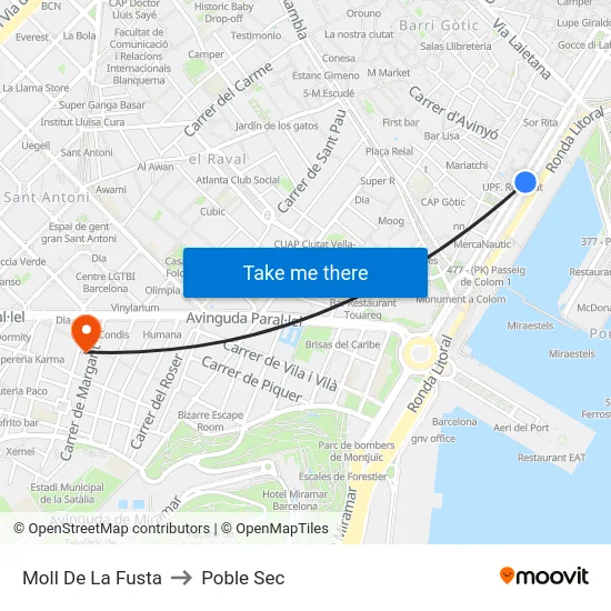 Moll De La Fusta to Poble Sec map