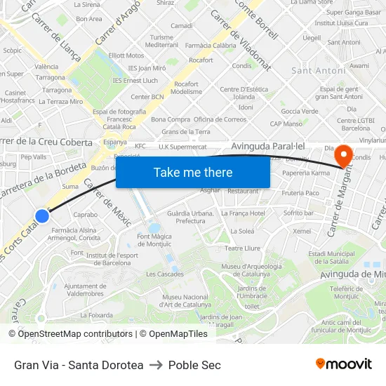 Gran Via - Santa Dorotea to Poble Sec map