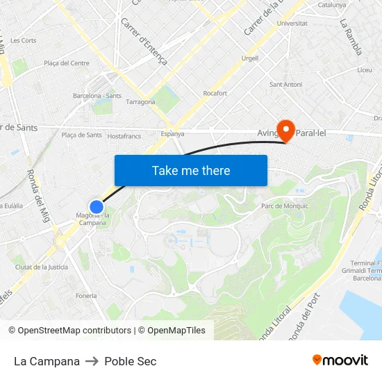 La Campana to Poble Sec map