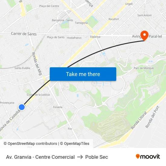 Av. Granvia - Centre Comercial to Poble Sec map