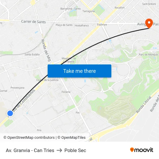 Av. Granvia - Can Tries to Poble Sec map