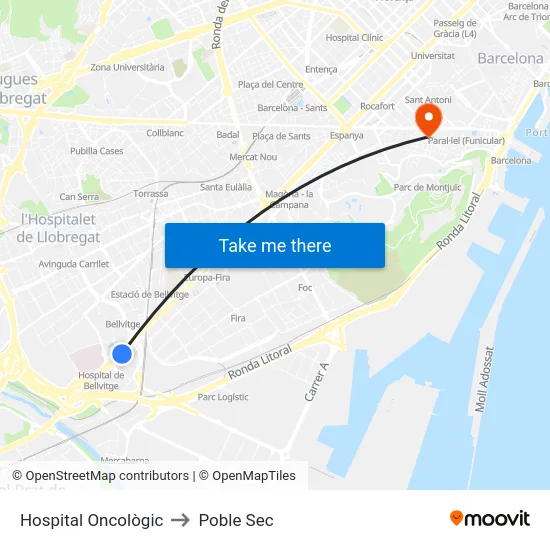 Hospital Oncològic to Poble Sec map