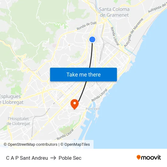 C A P Sant Andreu to Poble Sec map