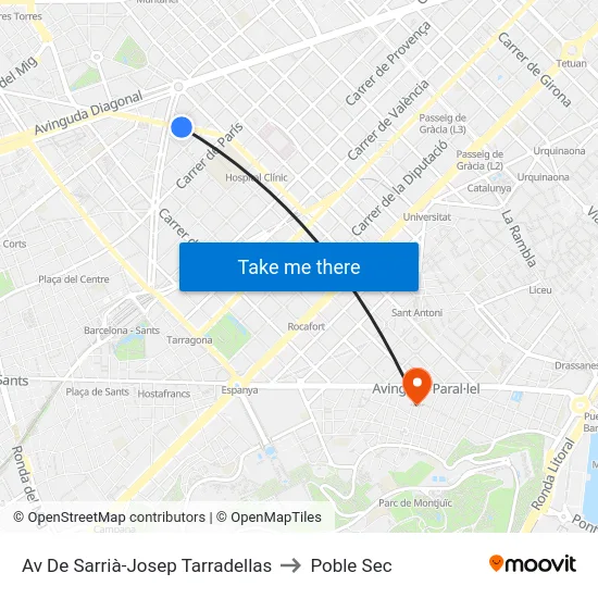 Av De Sarrià-Josep Tarradellas to Poble Sec map
