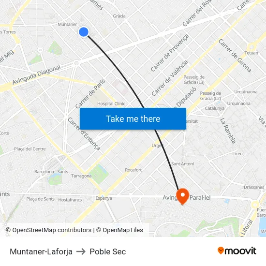 Muntaner-Laforja to Poble Sec map
