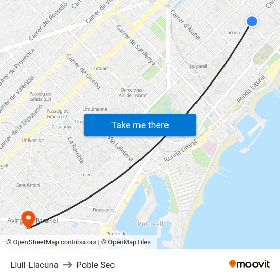Llull-Llacuna to Poble Sec map