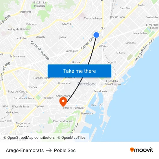 Aragó-Enamorats to Poble Sec map