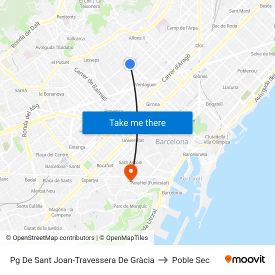 Pg De Sant Joan-Travessera De Gràcia to Poble Sec map