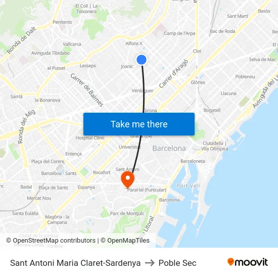 Sant Antoni Maria Claret-Sardenya to Poble Sec map
