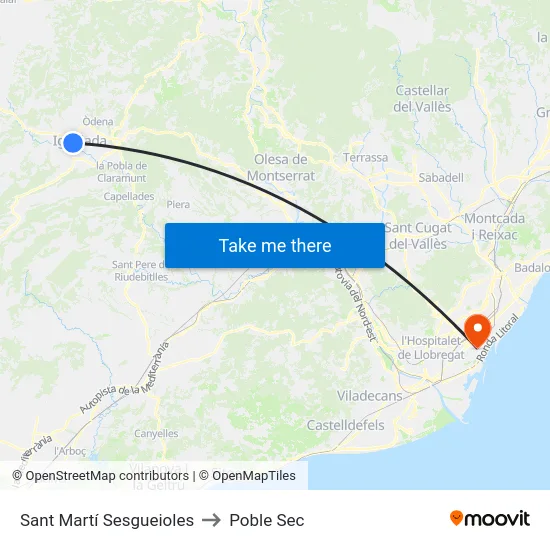 Sant Martí Sesgueioles to Poble Sec map