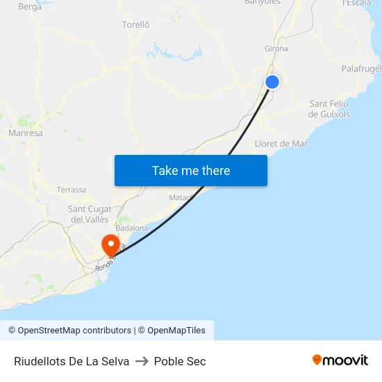 Riudellots De La Selva to Poble Sec map