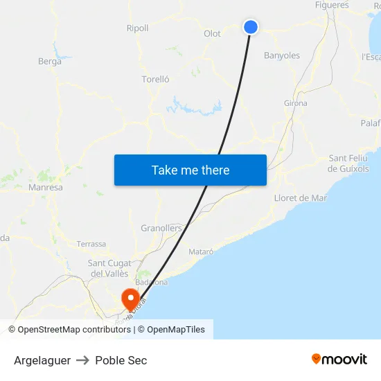 Argelaguer to Poble Sec map