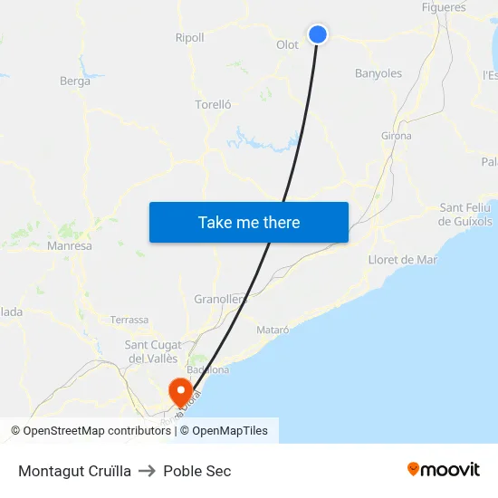 Montagut Cruïlla to Poble Sec map
