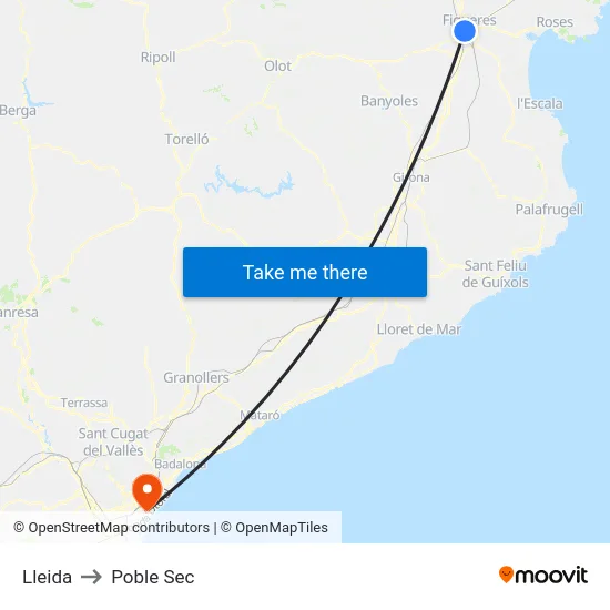 Lleida to Poble Sec map