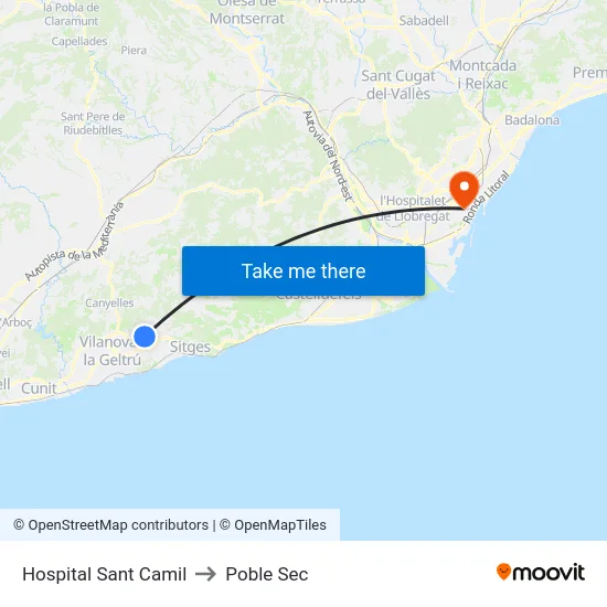 Hospital Sant Camil to Poble Sec map